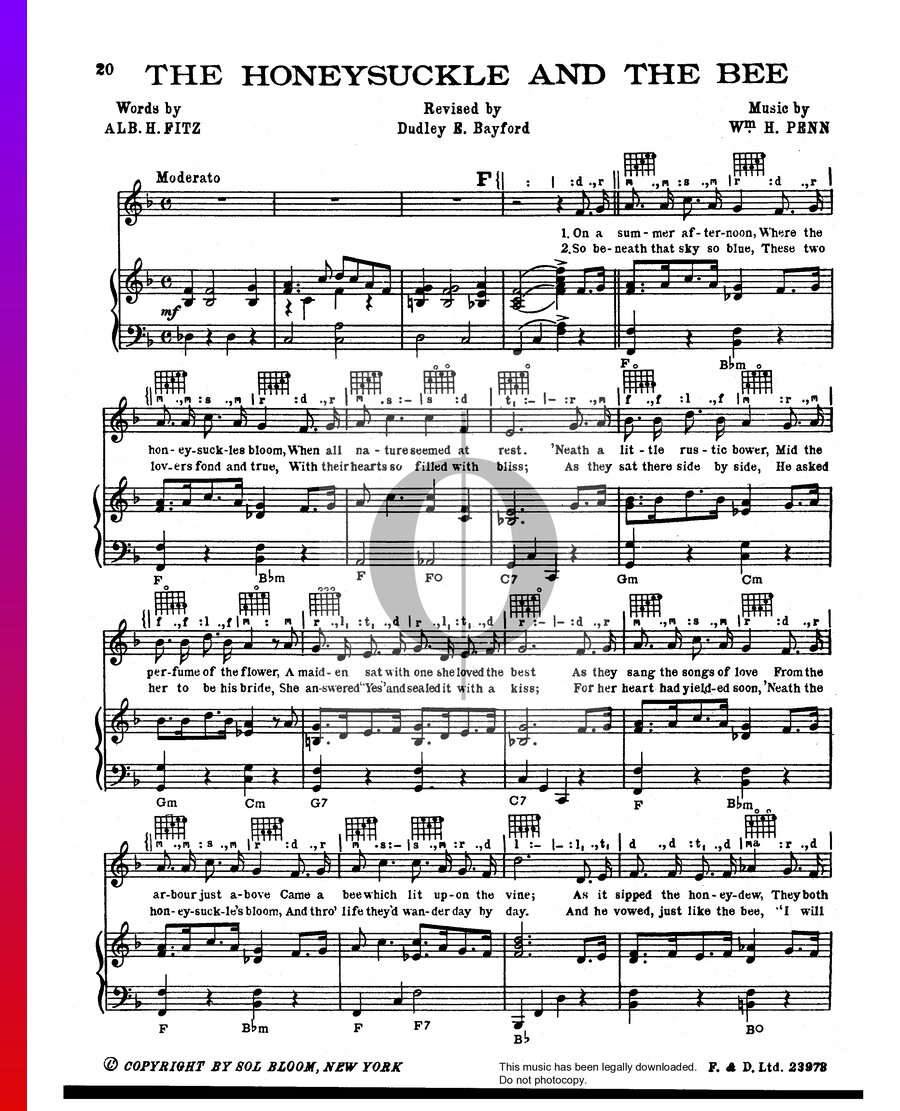 The Honeysuckle And The Bee (William H. Penn, Albert H. Fitz) Piano