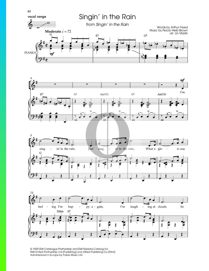 Singin In The Rain Piano Sheet Music From Singin In The Rain By Gene Kelly Oktav