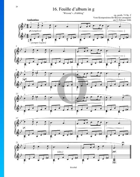 Feuille d' album in G Minor, Op. posth. 74 No. 2 Sheet Music