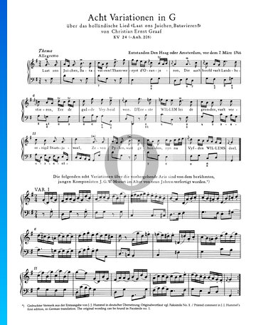 Acht Variationen in G-Dur, KV 24 (Anh. 208) Musik-Noten