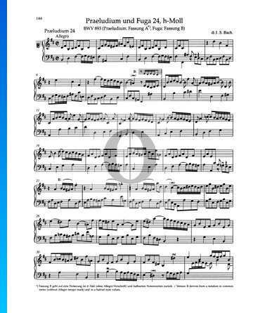 Partition Prélude en Si mineur, BWV 893