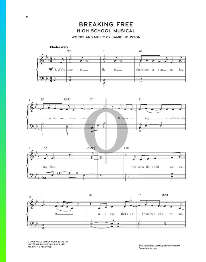 breaking free piano sheet music free