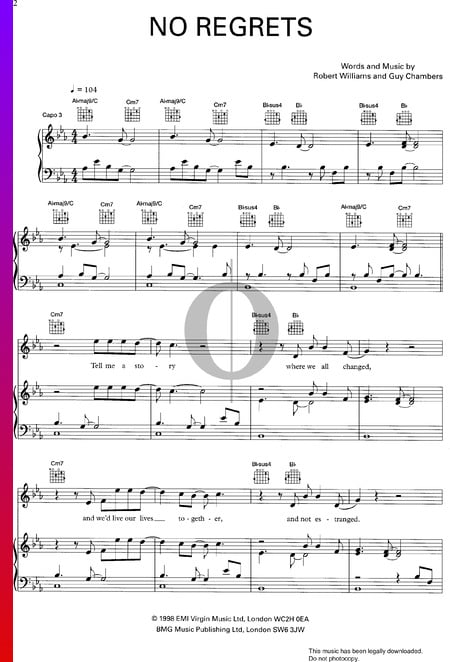 No Regrets Sheet Music
