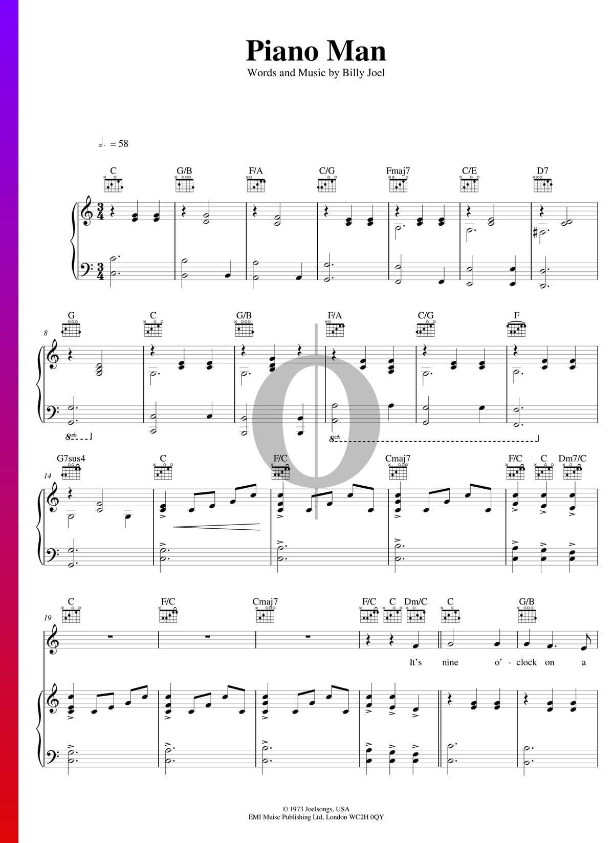 Piano Man Partitura » Billy Joel (Piano, Guitarra, Voz) | Descarga PDF