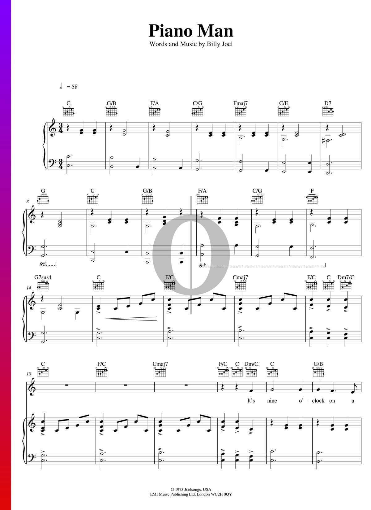 Piano Man Noten Klavier Gitarre Gesang Pdf Download Streamen Oktav