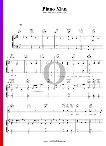 Piano Man Partitura (Piano, Guitarra, Voz) - Descarga de PDF y