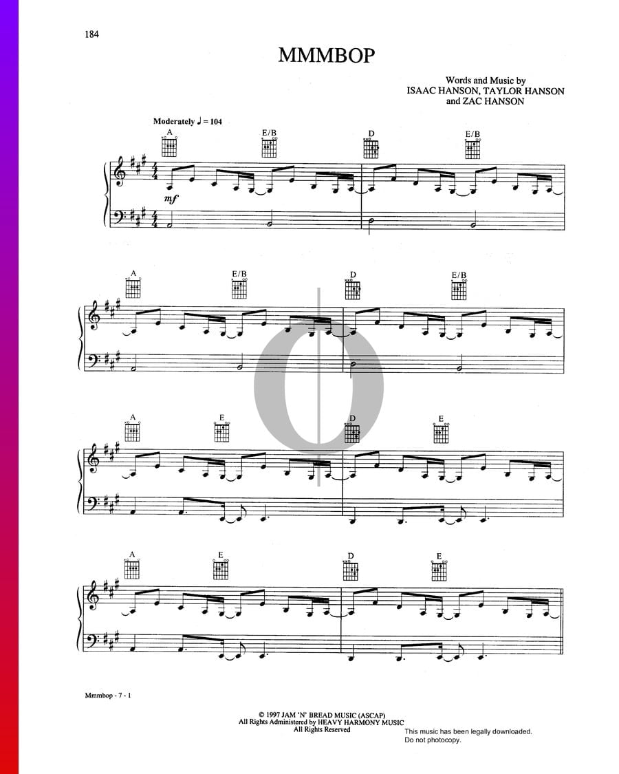 MMMBop (Hanson) Piano Sheet Music - OKTAV