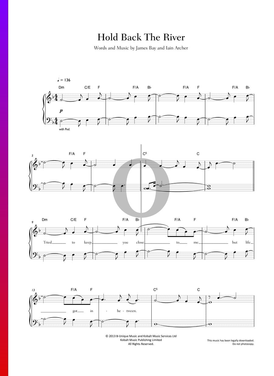 Hold Back The River (James Bay) Piano Sheet Music OKTAV