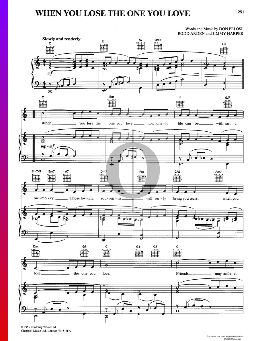 When You Lose The One You Love (David Whitfield) Piano Sheet Music - OKTAV