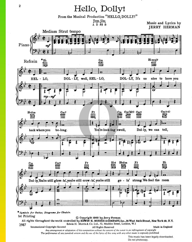 9 Sheet Music Downloads (PDF) & Streaming from "Hello, Dolly!" OKTAV