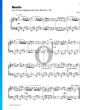 Partition Musette en Ré Majeur, BWV Anh. 126