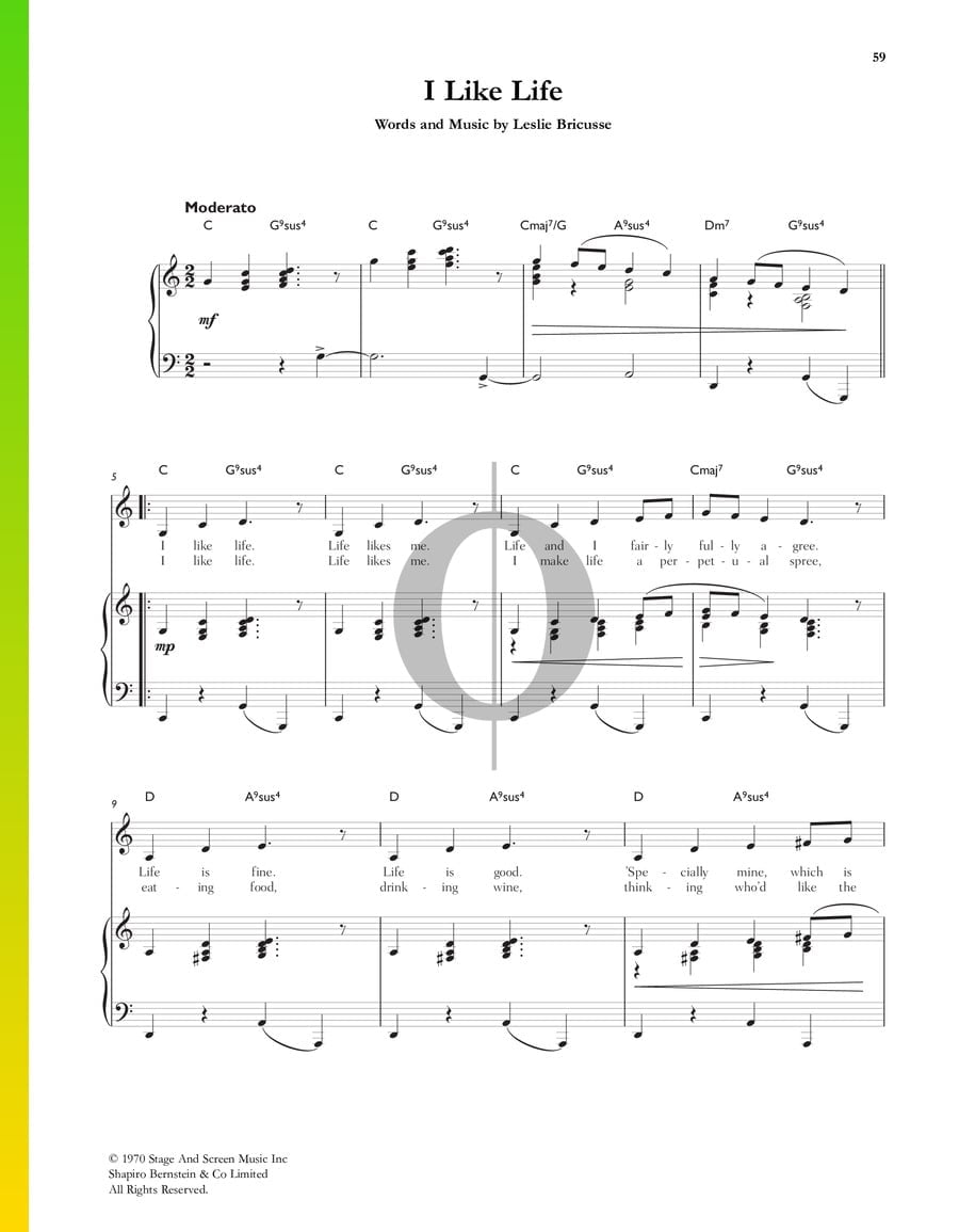 I Like Life (Leslie Bricusse) Piano Sheet Music - OKTAV