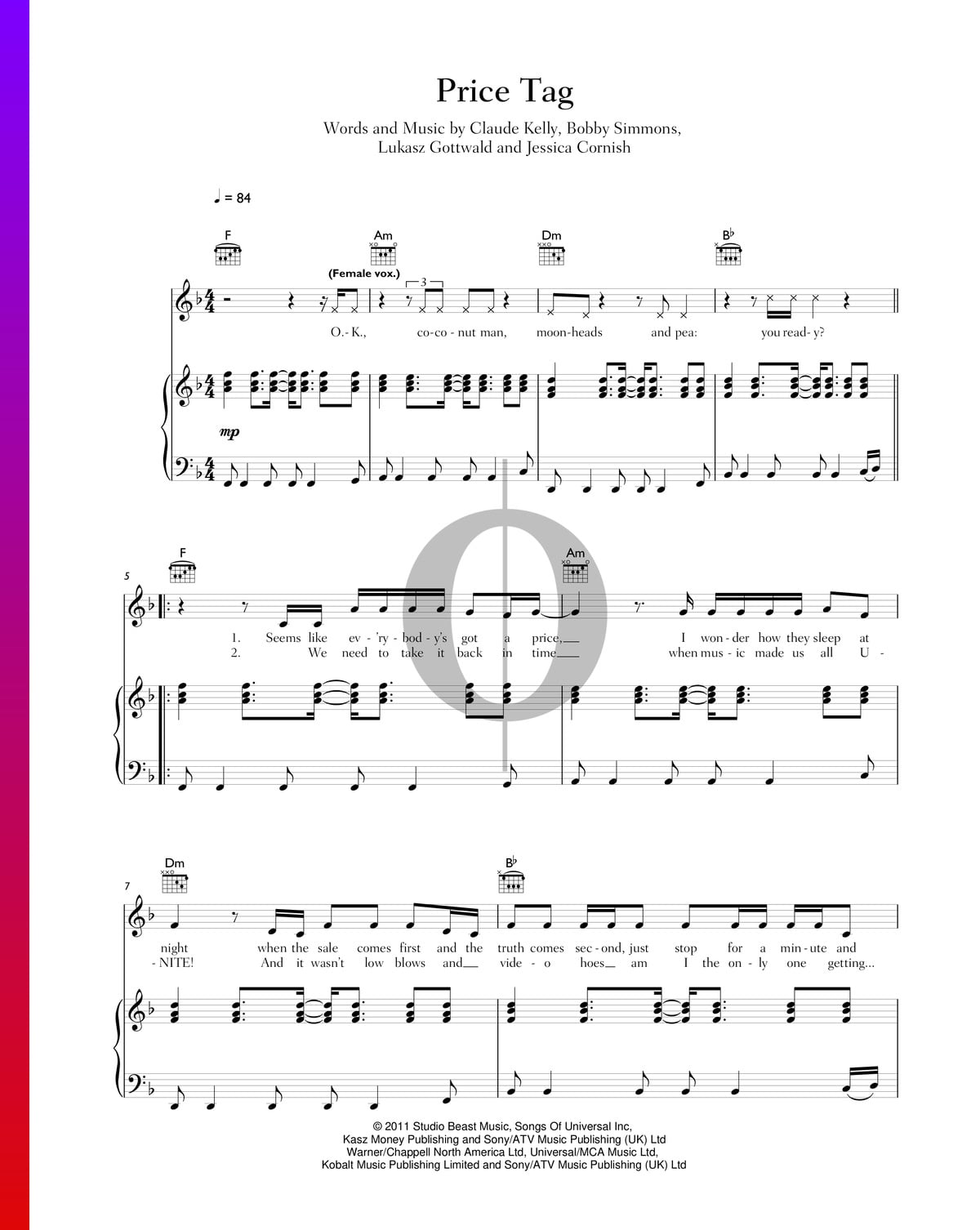 Price Tag Jessie J B o B Piano Sheet Music OKTAV