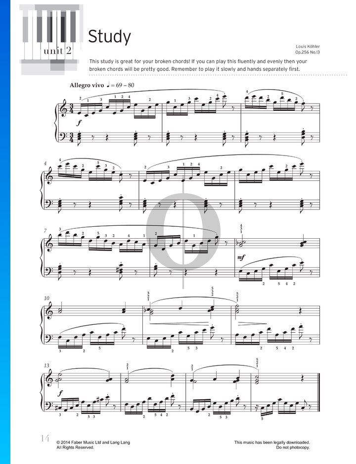 Study in C Major, Op. 256 No. 13 (Louis Köhler) Piano Sheet Music - OKTAV