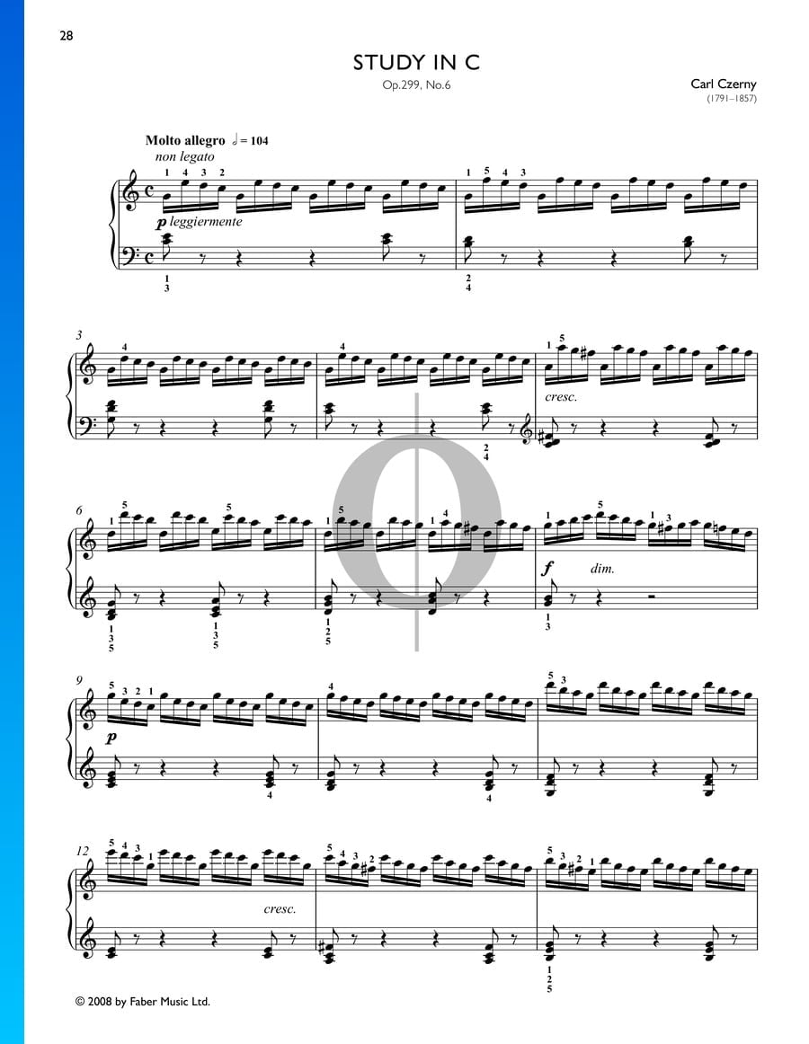 Study in C Major, Op. 299 No. 6 (Carl Czerny) Piano Sheet Music - OKTAV