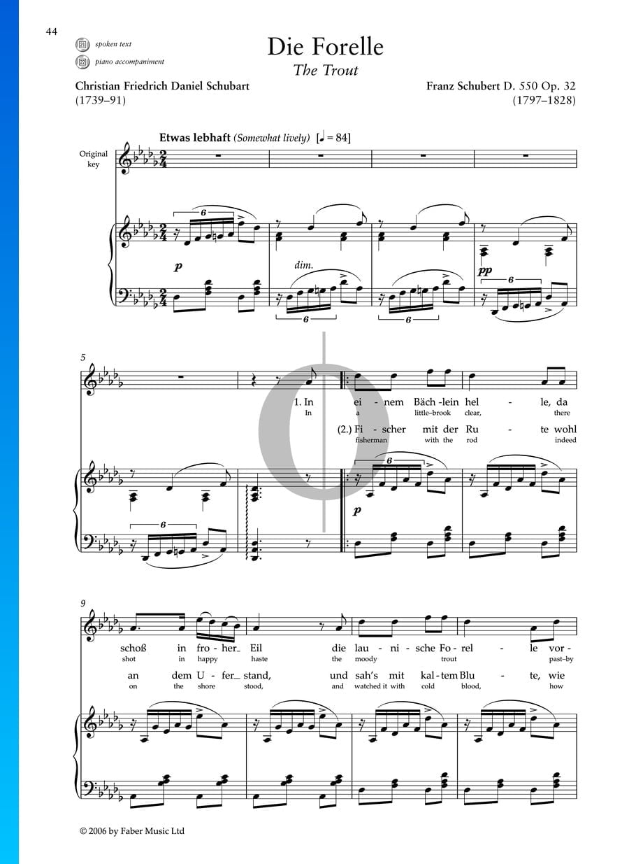 Partition La Truite (Die Forelle), D. 550 Op. 32 » Franz Schubert (Piano, Voix) OKTAV Partition La Truite (Die Forelle), D. 550 Op. 32 » Franz Schubert (Piano, Voix) OKTAV