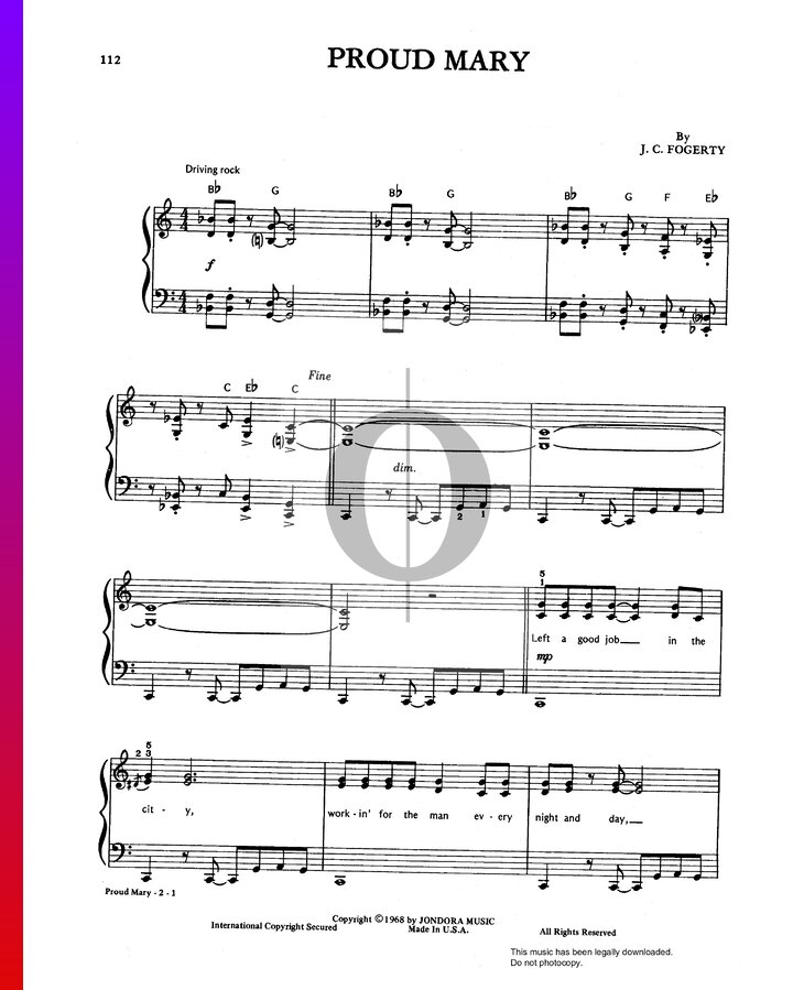 Proud Mary (Creedence Clearwater Revival) Piano Sheet Music - OKTAV