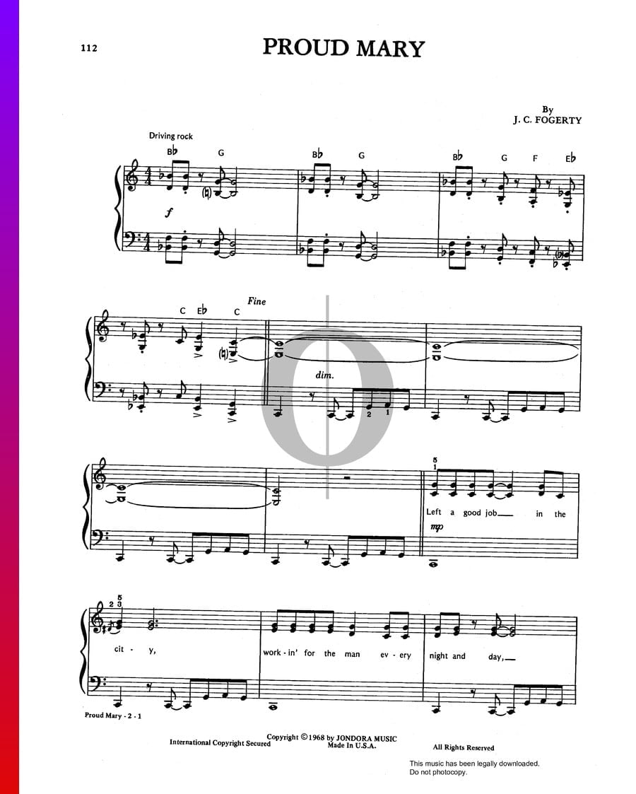 Proud Mary (Creedence Clearwater Revival) Piano Sheet Music - OKTAV