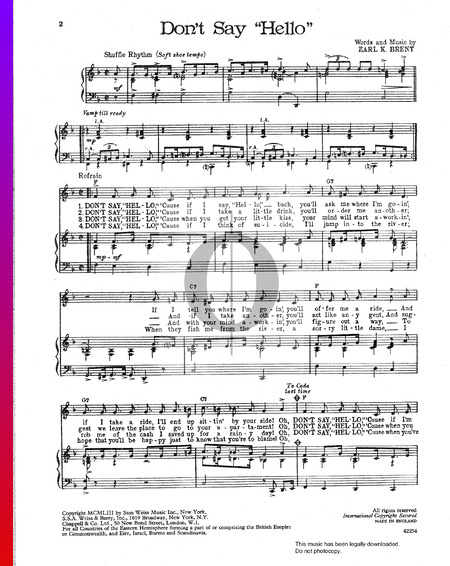 Don't Say Hello Musik-Noten