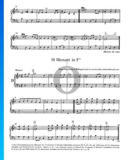 Menuet in F Major, No. 19 Sheet Music