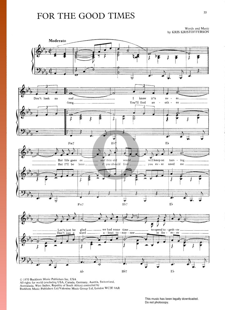 For The Good Times (Bill Nash) Piano Sheet Music - OKTAV