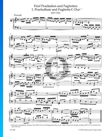 Preludio en do mayor, BWV 870b Partitura