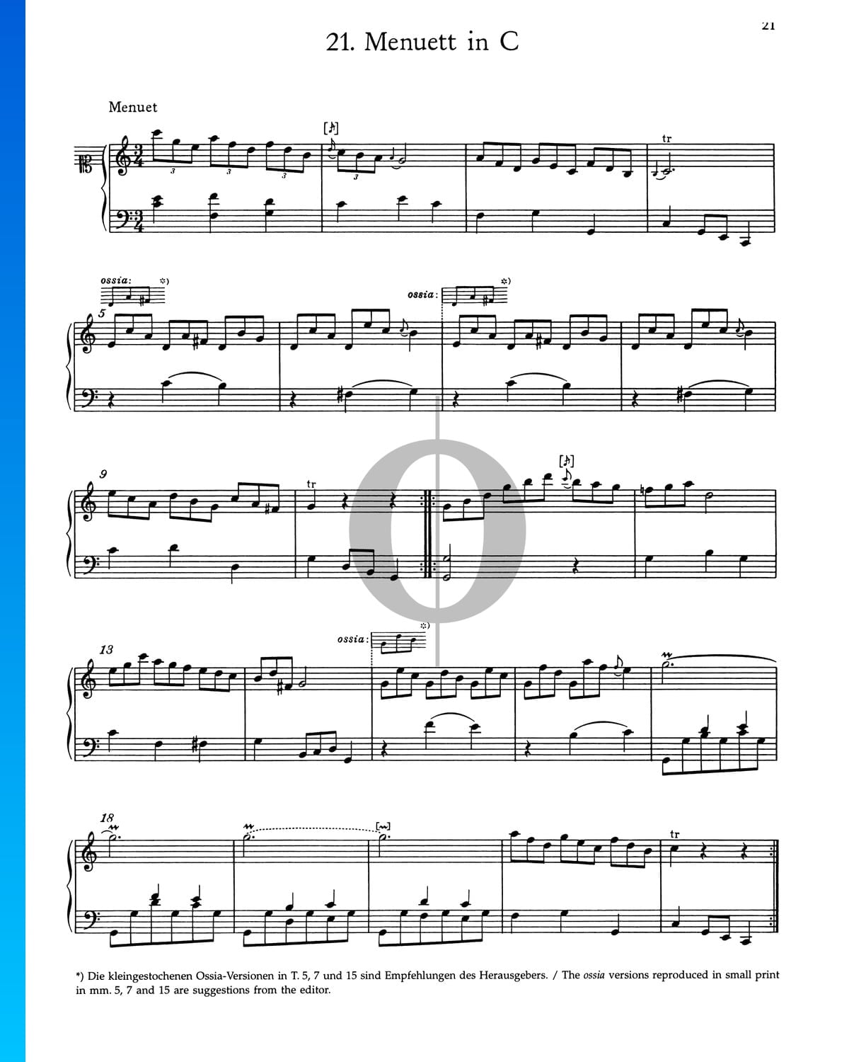 Minueto en do mayor, n.º 21 Partitura Mozart (Piano Solo) | PDF - OKTAV