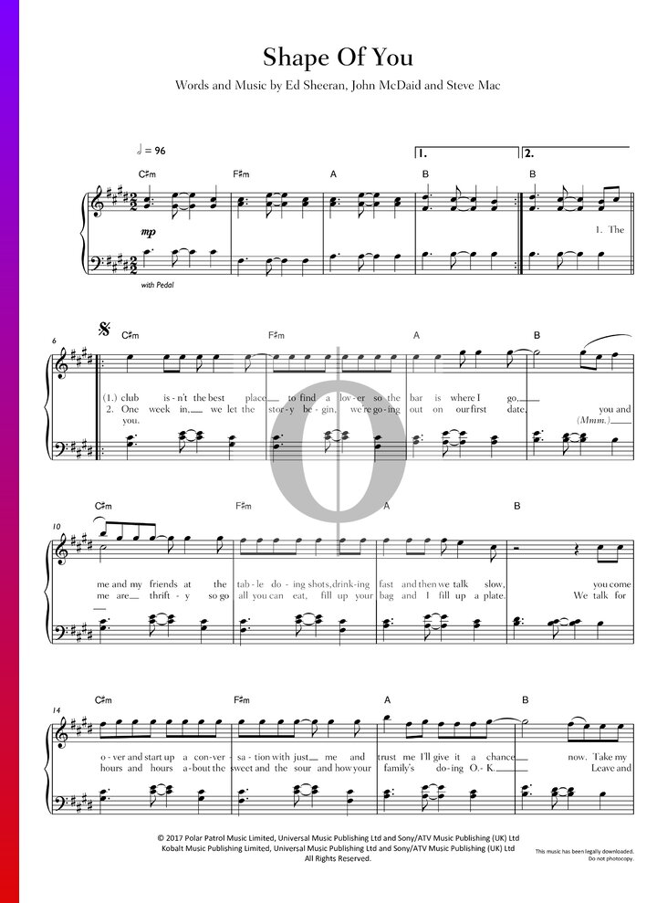 Shape Of You Ed Sheeran Piano Sheet Music Oktav