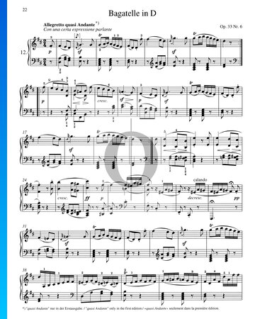 Bagatelle in D Major, Op. 33 No. 6 bladmuziek