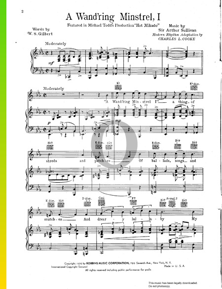 A Wand'ring Minstrel, I Musik-Noten
