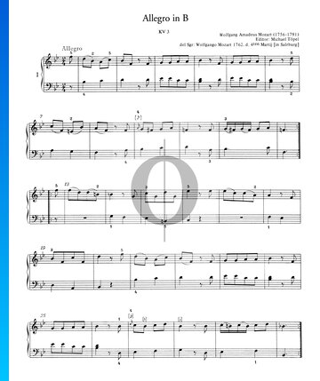 Allegro in B-Dur, KV 3 Musik-Noten