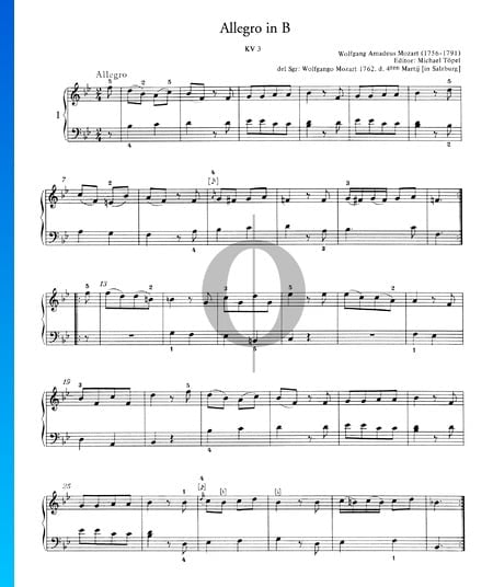 Allegro in B-Dur, KV 3 Musik-Noten