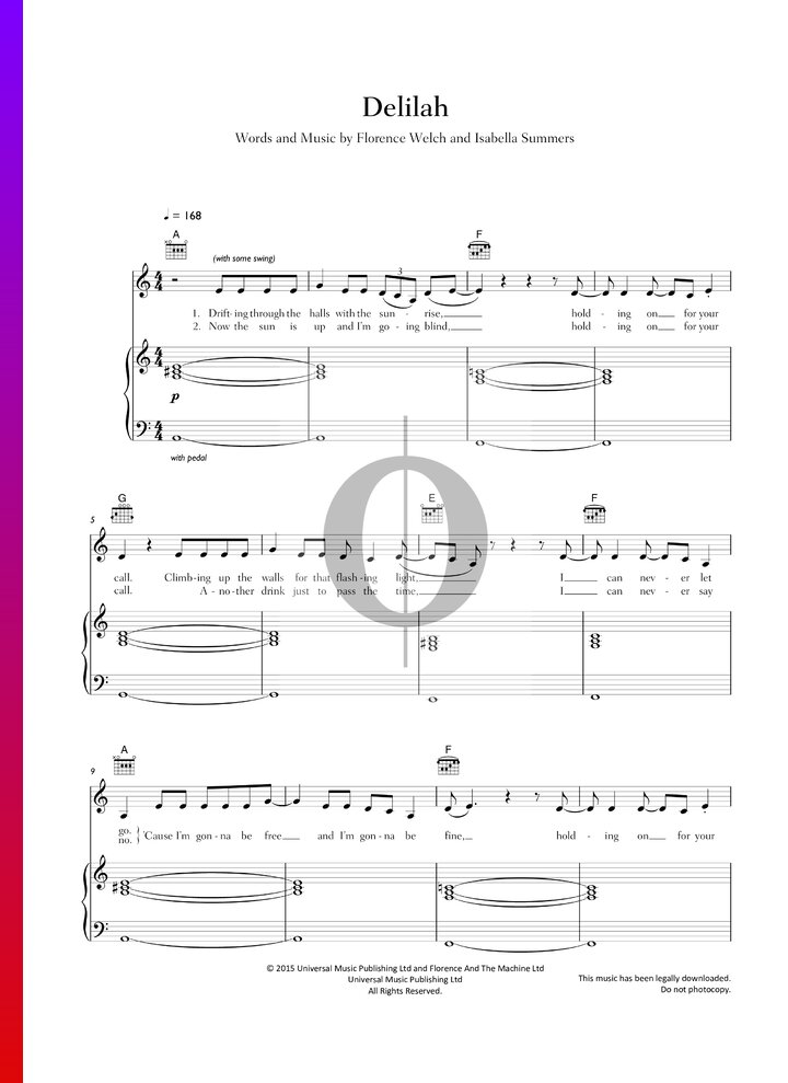 Delilah (Florence + the Machine) Piano Sheet Music OKTAV