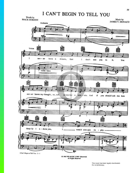 I Can't Begin To Tell You Sheet Music