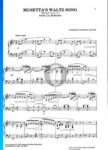 Partition Musetta's Waltz Song (La Bohéme)