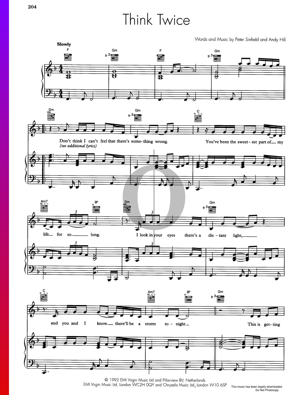 Think Twice Sheet Music Piano Voice Guitar Pdf Download Streaming Oktav