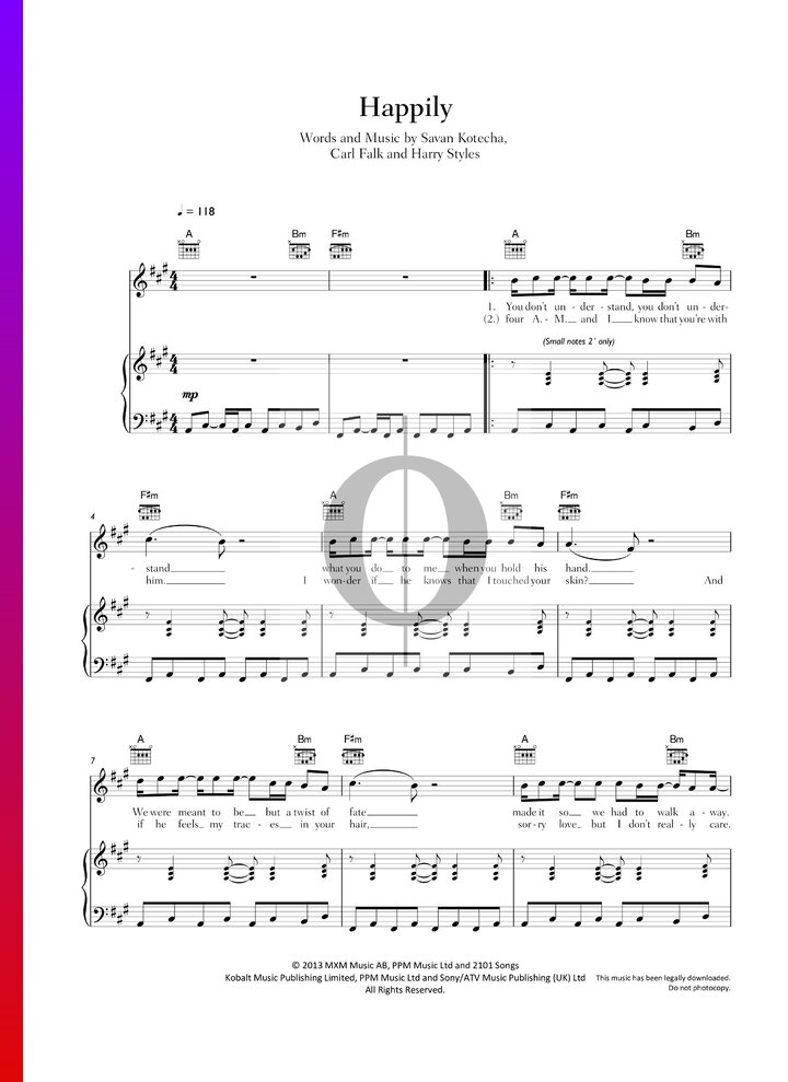 Happily (One Direction) Piano Sheet Music - OKTAV