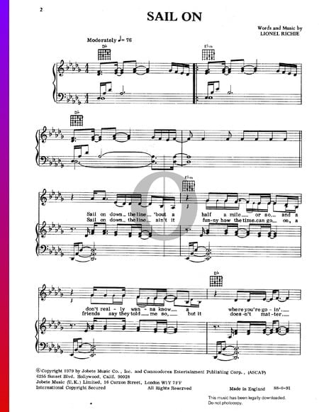Sail On Sheet Music