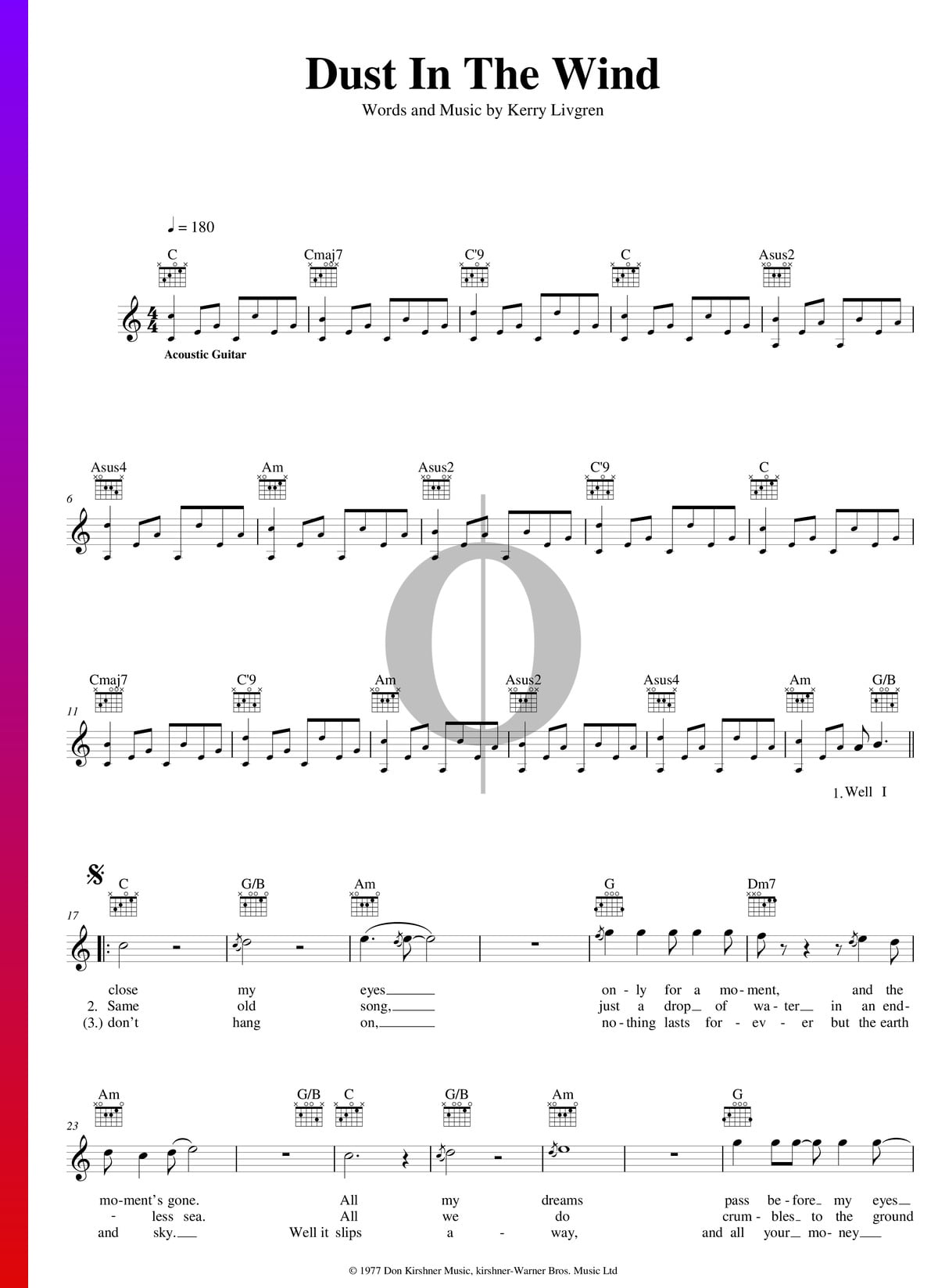 Conexión Mariscos Respeto a ti mismo Dust In The Wind Partitura » Kansas (Piano, Voz, Guitarra) | Descarga PDF -  OKTAV