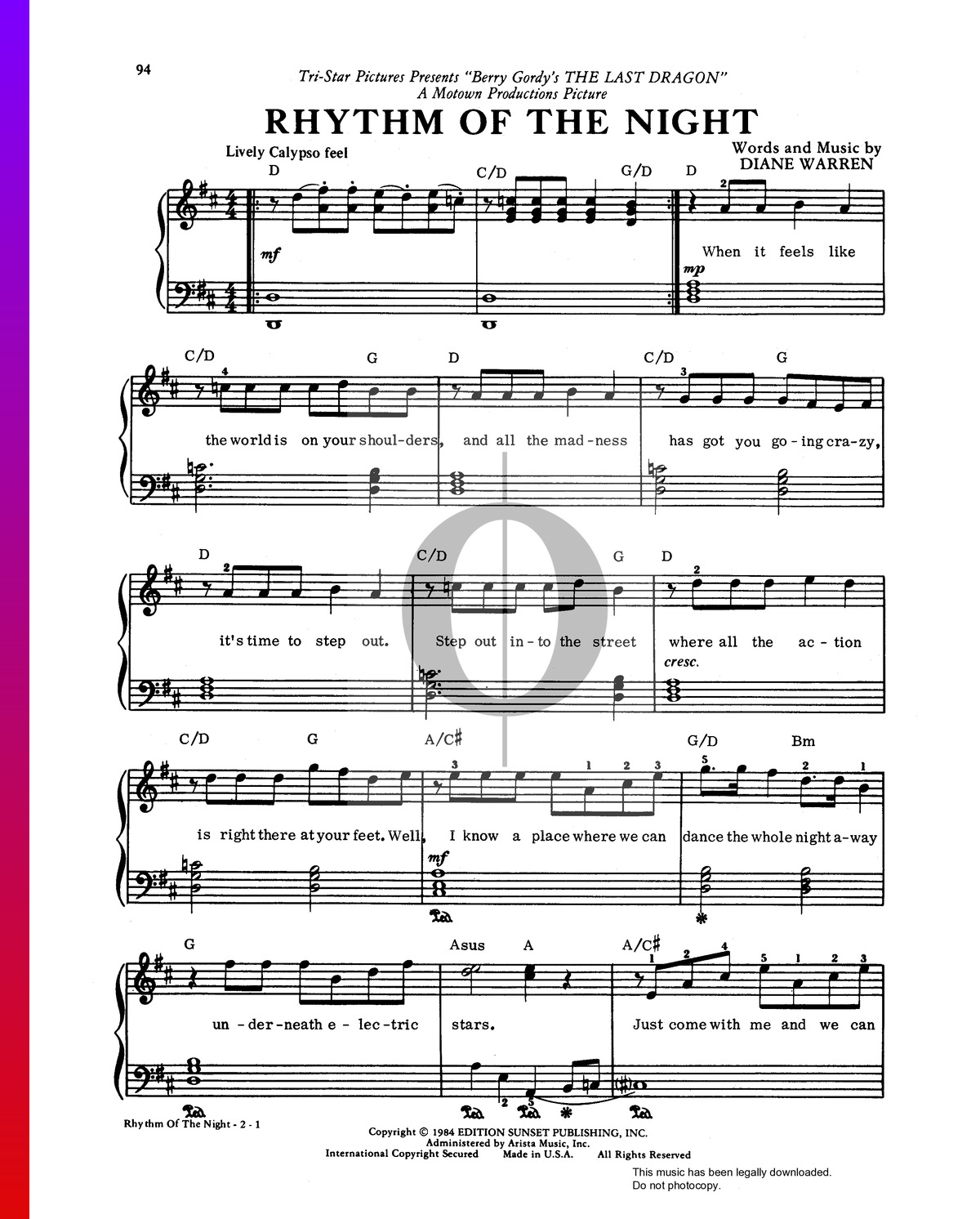 Rhythm Of The Night (DeBarge) Piano Sheet Music - OKTAV