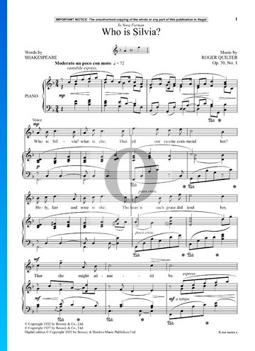 4 Shakespeare Songs, Op. 30 No. 1: Who is Silvia? Sheet Music