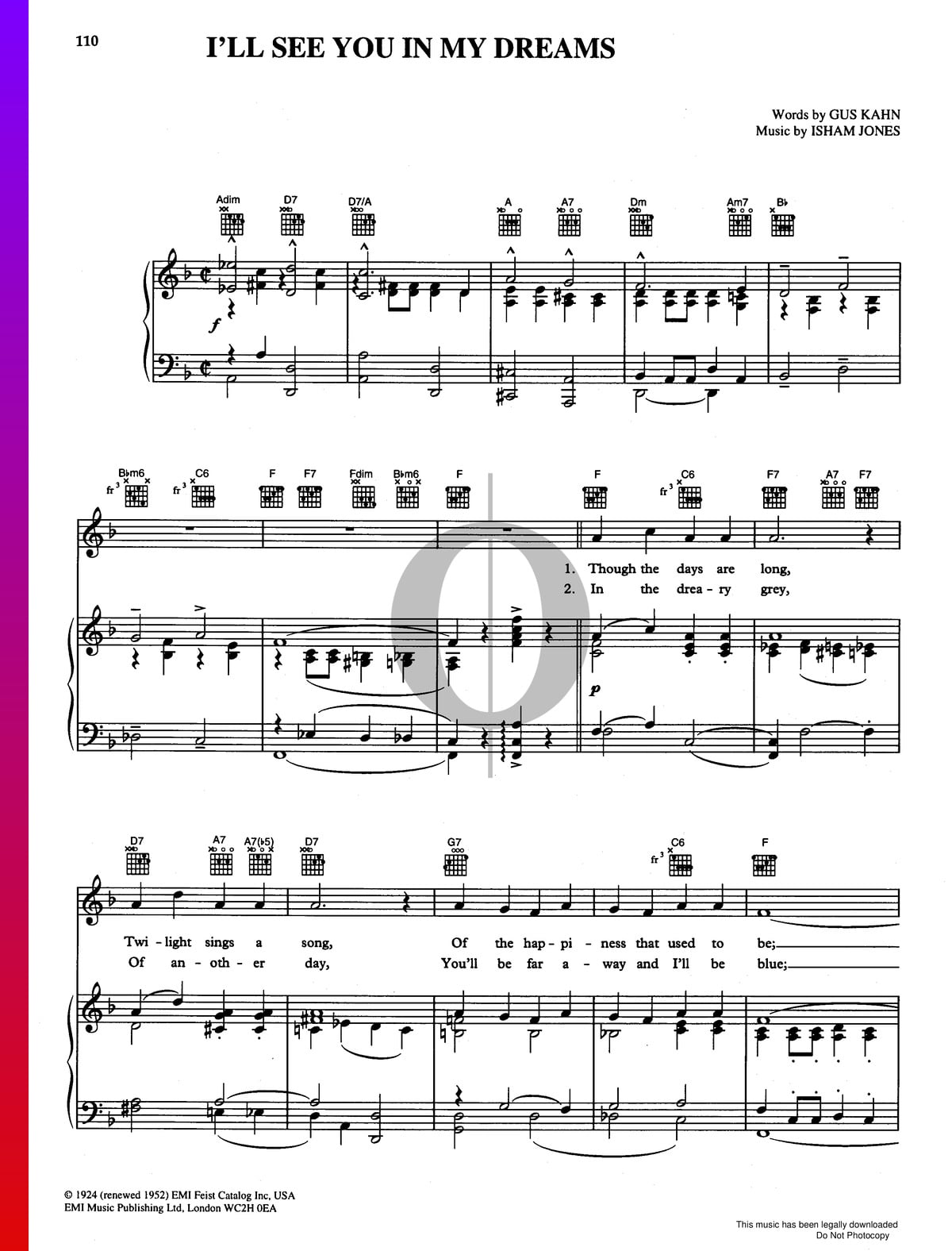 I Ll See You In My Dreams Sheet Music Piano Voice Guitar Pdf Download Streaming Oktav