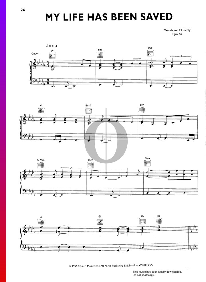 My Life Has Been Saved Sheet Music (Piano, Voice, Guitar) - OKTAV