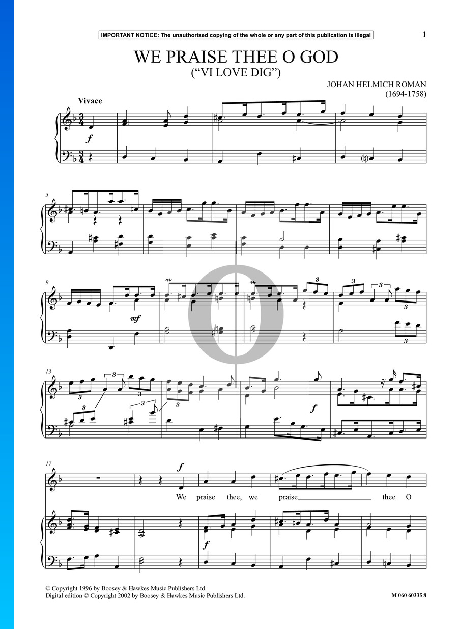 We Praise Thee O God (VI Love Dig) (Johan Helmich Roman) Piano Sheet ...