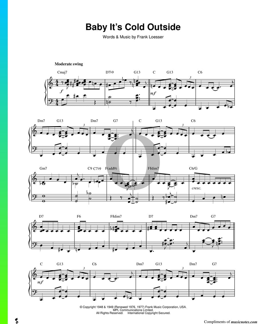 Baby, It's Cold Outside Piano Sheet Music From Neptune's Daughter By 