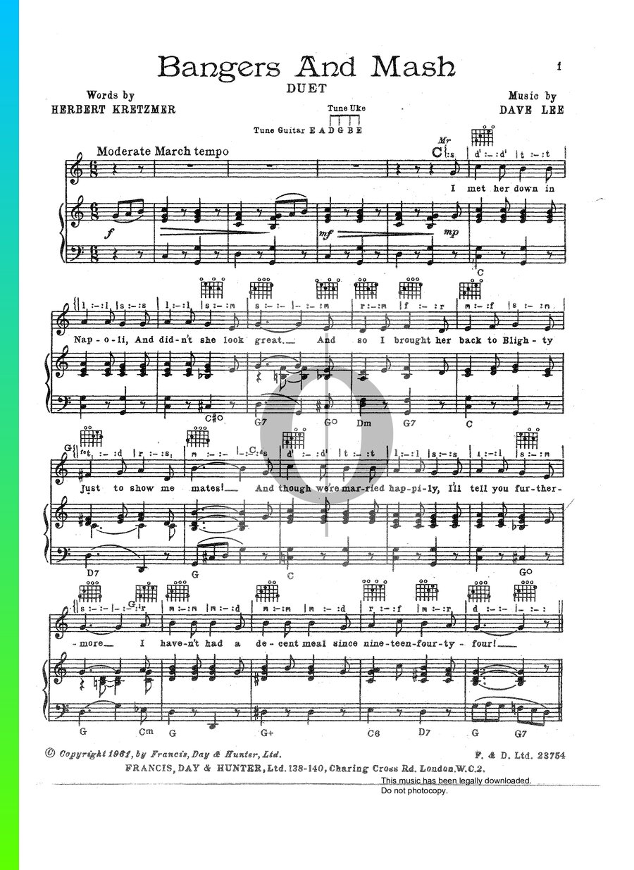 Bangers And Mash Piano Sheet Music from by Peter Sellers, Sophia Loren