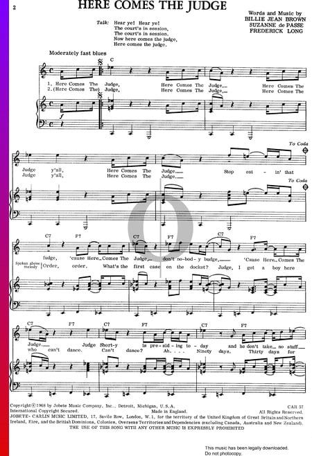 Here Comes The Judge Sheet Music