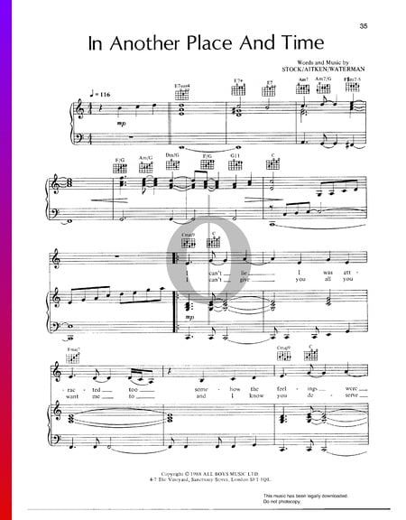 In Another Place And Time Sheet Music