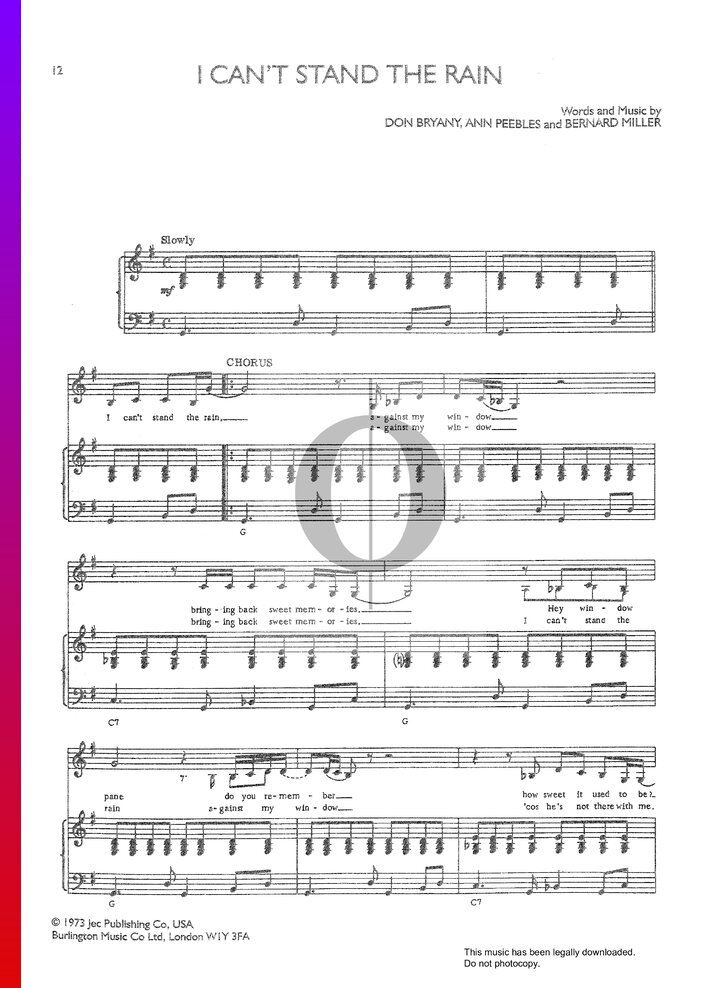 I Can't Stand The Rain (Ann Peebles) Piano Sheet Music OKTAV
