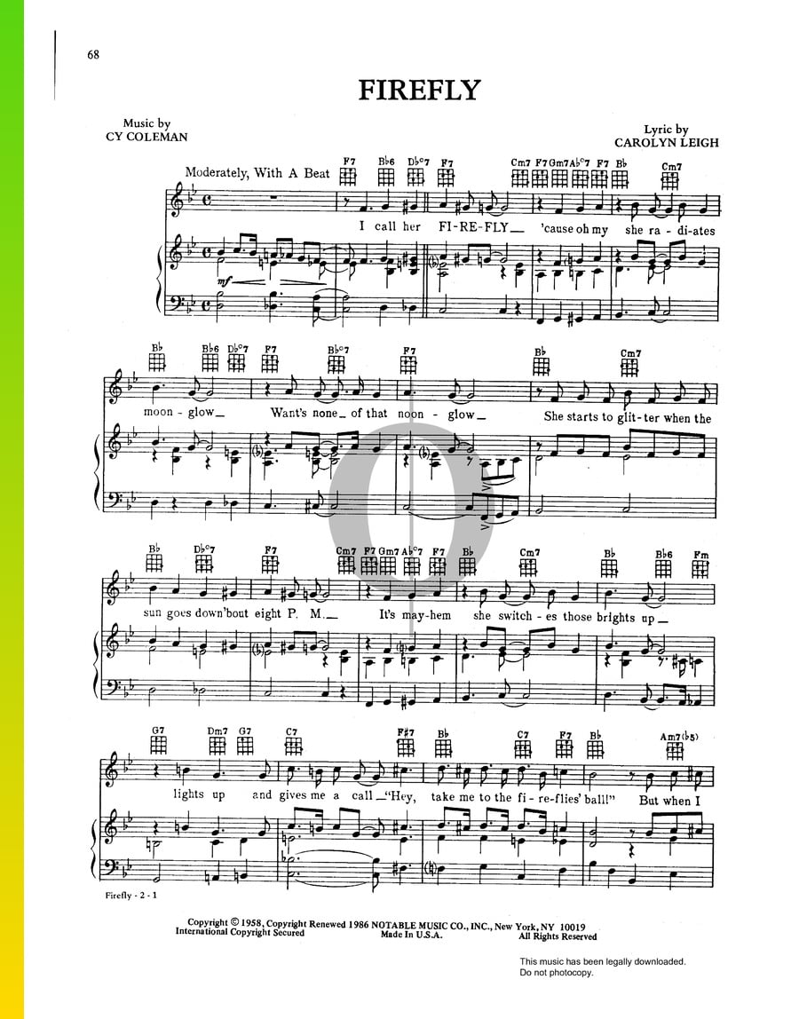 Firefly (Cy Coleman) Piano Sheet Music - OKTAV